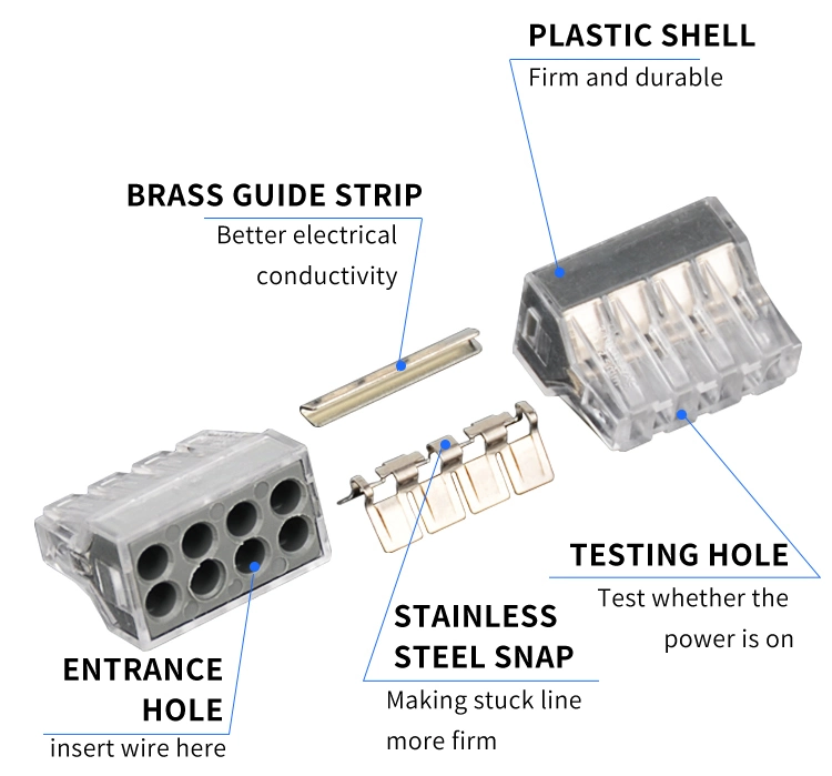 Electrical Compact Mini Screwless 8 Way Unit Spring Quick Push in Wires in-Line Cable Connectors