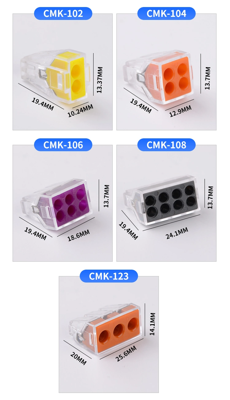 Electrical Compact Mini Screwless 8 Way Unit Spring Quick Push in Wires in-Line Cable Connectors