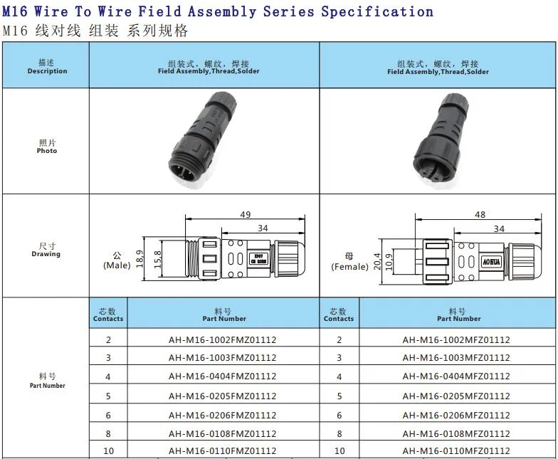 Outdoor IP67 Waterproof Power Cable 4 Pin Circular Connector for Street Light